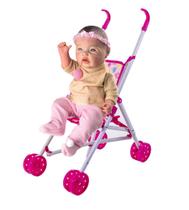 Boneca Bebê Reborn Morena Milk Brinquedo + Carrinho Dobrável - Milk Brinquedos e DM Toys