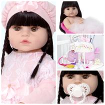 Boneca Bebe Reborn Morena Realista Vinil Siliconado 24 Itens