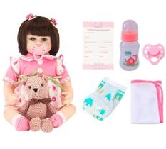 Boneca Bebê Reborn Morena Vestido De Bolinhas E Acessórios - Bbr Toys