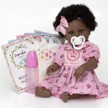 Boneca Bebê Reborn Negra Princesa 100% Silicone Com Chupeta