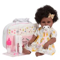 Boneca Bebê Reborn Negra Realista Enxoval Bolsa 20 Itens