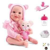 Boneca Bebe Reborn NewBorn - Abre e fecha os olhos-c/ursinho - Divertoys