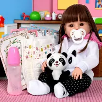 Boneca Bebê Reborn Panda Baby Alive Menina Cabelo Castanho Envio imediato Boneca Bebê Reborn Panda Baby Alive Menina Cabelo Castanho Envio imediato