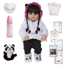 Boneca Bebê Reborn Panda Morena Recém Nascida Fofa Enxoval
