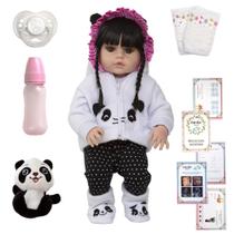 Boneca Bebê Reborn Panda Morena Recém Nascida Fofa Enxoval Boneca Bebê Reborn Panda Morena Recém Nascida Fofa Enxoval