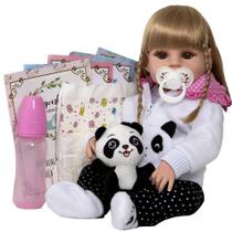 Boneca Bebê Reborn Pandinha 100% Silicone Vários Acessórios