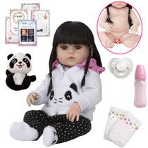 Boneca Bebê Reborn Pandinha 52cm 100% Silicone + 13 Itens