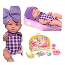 Boneca Bebe reborn pequena com Kit papinha massinha modelar suco magico babador ED1 Brinquedos