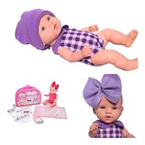 Boneca Bebe reborn pequena com Kit recém nascido Bolsa maternidade ED1 Brinquedos