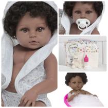 Boneca Bebê Reborn Preta Cabelo Cacheado Coelhinho 13 Itens Boneca Bebê Reborn Preta Cabelo Cacheado Coelhinho 13 Itens