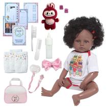 Boneca Bebê reborn Princesa Cabelo Cacheado Pelúcia Itens