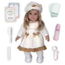 Boneca Bebê Reborn Princesa Larinha Loira Roupa Creme 53Cm Boneca Bebê Reborn Princesa Larinha Loira Roupa Creme 53Cm