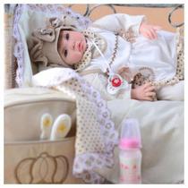 Boneca Bebê Reborn Princesa Larinha Loira Roupa Creme 53cm com 20 acessórios