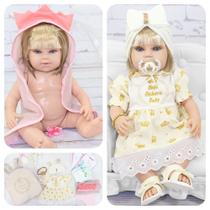 Boneca Bebê Reborn Princesa Loira Roupa Creme 45cm