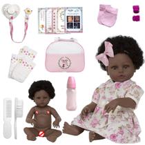 Boneca Bebê Reborn Princesa Negra Bolsa Maternidade Chupeta