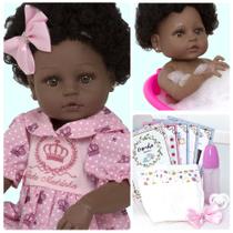 Boneca Bebê Reborn Real 100% Silicone Negra Cabelo Cacheado