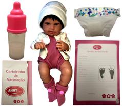 Boneca Bebê Reborn Real Realista Menina Recém Nascida Morena Cabelo Preto E Acessórios - Corpo Totalmente Em Vinil - Cotiplás