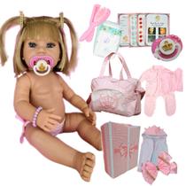 Boneca Bebê Reborn Realista 22 Itens Menina Loira Bolsa Maternidade Silicone 50 cm Boneca Lol Baby Bb Grande Alive Bebe Rebornei Omg Original - Carinha de Anjo