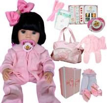 Boneca Bebê Reborn Realista 22 Itens Menina Morena Bolsa Maternidade Silicone Original Maria Baby Clara Alive Realista Boneca Bebê Reborn Reborne Bb - Carinha de Anjo