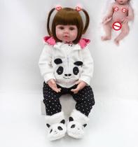 boneca bebe reborn realista 48cm roupinha de panda