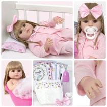 Boneca Bebê Reborn Realista 52cm Loira Silicone Vários Itens Boneca Bebê Reborn Realista 52cm Loira Silicone Vários Itens