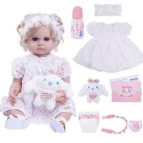 Boneca Bebê Reborn Realista 55cm Original Kit Acessórios Conjunto Roupa Mamadeira Chupeta Pelúcia Fralda Certidão