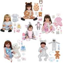 Boneca Bebê Reborn Realista Brastoy 100% Silicone Pode Dar Banho Conjunto de Roupa Chupeta Mamadeira e Pelúcia