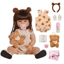 Boneca Bebê Reborn Realista Brastoy 100% Silicone Pode Dar Banho Conjunto de Roupa Chupeta Mamadeira e Pelúcia