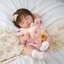 Boneca Bebê Reborn Realista Brastoy 48cm Silicone Conjunto de Roupa Chupeta Mamadeira e Pelúcia Original Completo