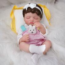 Boneca Bebê Reborn Realista Brastoy Original 48 cm Silicone Kit Conjunto de Roupa Mamadeira Chupeta Certidão Fralda e Pelúcia
