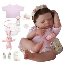 Boneca Bebê Reborn Realista Brastoy Original 48cm Silicone Kit Acessórios Conjunto de Roupa Chupeta Mamadeira e Pelúcia