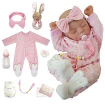 Boneca Bebê Reborn Realista Brastoy Original 48cm Silicone Kit Acessórios Conjunto de Roupa Chupeta Mamadeira e Pelúcia