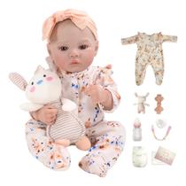 Boneca Bebê Reborn Realista Brastoy Original 48cm Silicone Kit Conjunto de Roupa Mamadeira Chupeta Certidão Fralda e Pelúcia