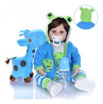 Boneca Bebê Reborn Realista Brastoy Silicone Conjunto de Roupa Chupeta Mamadeira e Acessórios
