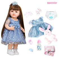 Boneca Bebê Reborn Realista Brastoy Silicone Conjunto de Roupa Chupeta Mamadeira e Pelúcia Original Completo