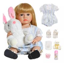 Boneca Bebê Reborn Realista Brastoy Silicone Pode Dar Banho Conjunto de Roupa Chupeta Mamadeira e Pelúcia