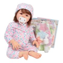 Boneca Bebê Reborn Realista Cabelo Fio a Fio Pijama Flamingo