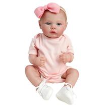 Boneca Bebê Reborn realista com macacão rosa Brastoy