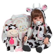 Boneca Bebê Reborn Realista Com Roupa De Vaquinha Completo