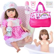 Boneca Bebê Reborn Realista Em Silicone Bolsa Maternidade Vestido Listrado Pode Dar Banho Pronta Entrega