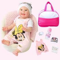 Boneca Bebê Reborn Realista Em Silicone Minnie Kit Bolsa Maternidade Pode Dar Banho