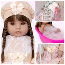 Boneca Bebe Reborn Realista Menina com Roupa Salmão e Itens