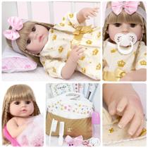 Boneca Bebê Reborn Realista Menina Laura Vestido Dourado Boneca Bebê Reborn Realista Menina Laura Vestido Dourado