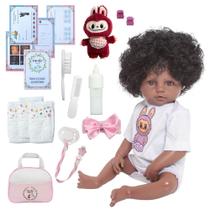 Boneca Bebê Reborn Realista Negra Linda Com Bolsa Acessórios
