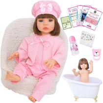 Boneca Bebê Reborn Realista Original Silicone Pagão Rosa Pode Dar Banho