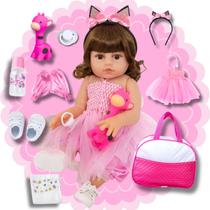 Boneca Bebê Reborn Realista Silicone Boneca Vestido e Bolsa de Maternidade