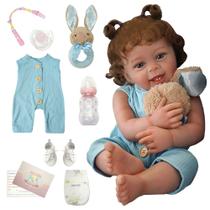 Boneca Bebê Reborn Realista Silicone Conjunto de Roupa Chupeta Mamadeira e Pelúcia