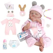 Boneca Bebê Reborn Realista Silicone Conjunto de Roupa Chupeta Mamadeira e Pelúcia Original Completo