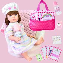 Boneca Bebê Reborn Realista Silicone Vestido ArcoIris e Bolsa de Maternidade