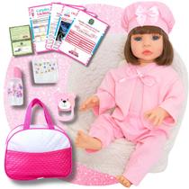 Boneca Bebê Reborn Realista Silicone Vestido e Bolsa de Maternidade